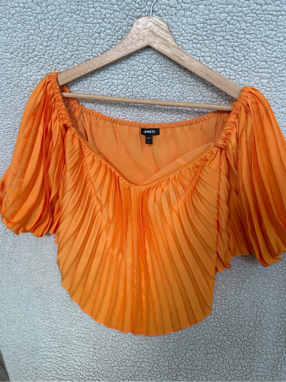 Express Orange Pleated Off-Shoulder Crop Top